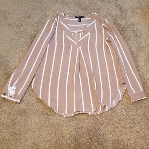 Forever 21 Tops - Forever 21 Taupe V-neck Blouse with White Stripes Forever 21 Tops - Forever 21 Taupe V-neck Blouse with White Stripes
